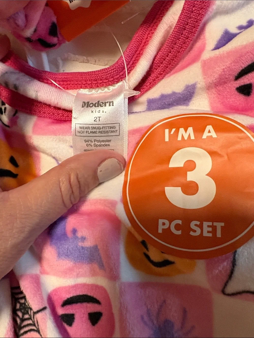 Carter's Pink Halloween Velour 3-Piece Pajama Set with Orange Accents